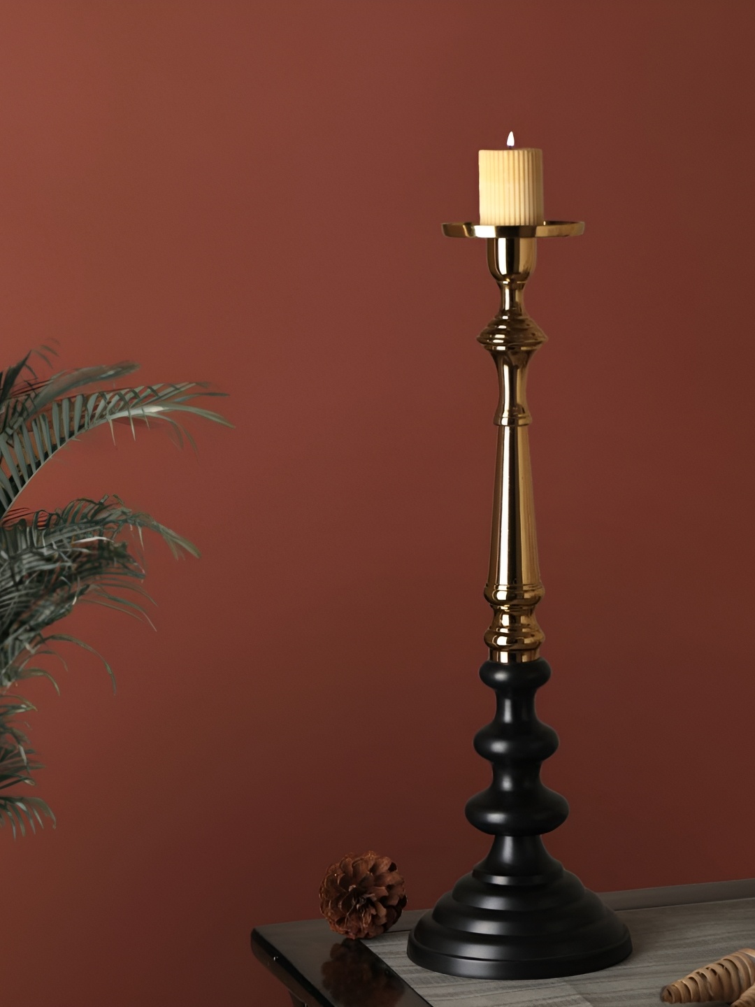 

Decor de Maison Black & Gold Toned Textured Metal Candle Holder