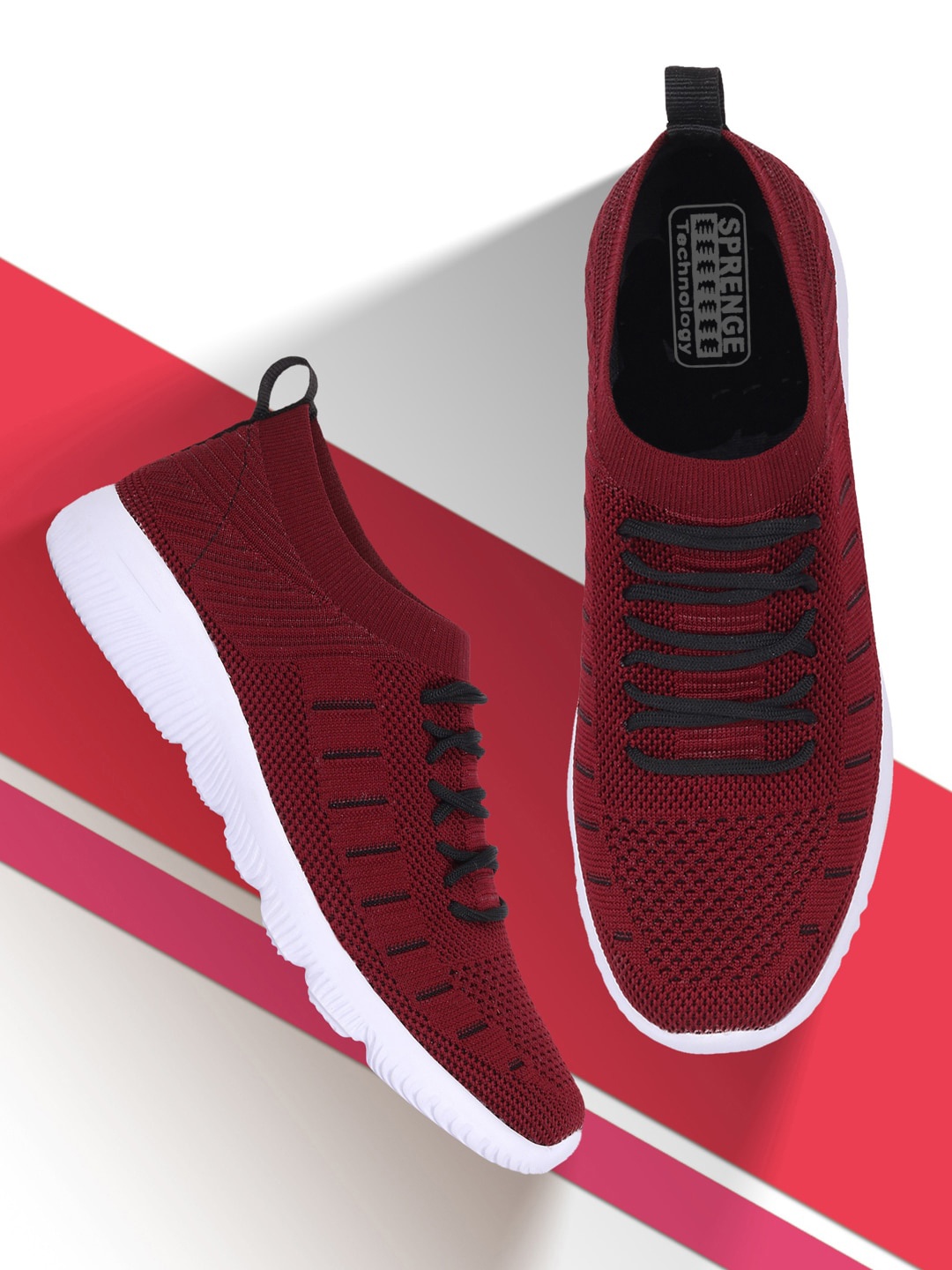 

SPRENGE Men Woven Design Textile Lightweight Comfort Insole Sneakers, Maroon