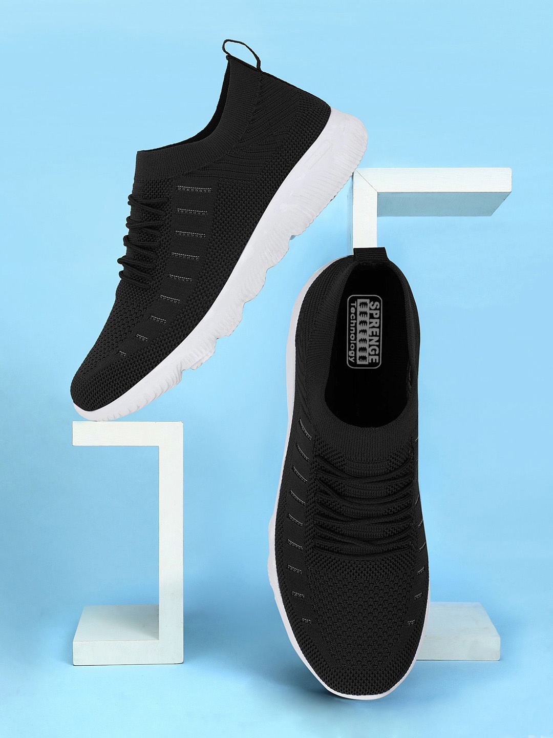 

SPRENGE Men Textured Lightweight Slip-On Sneakers, Black
