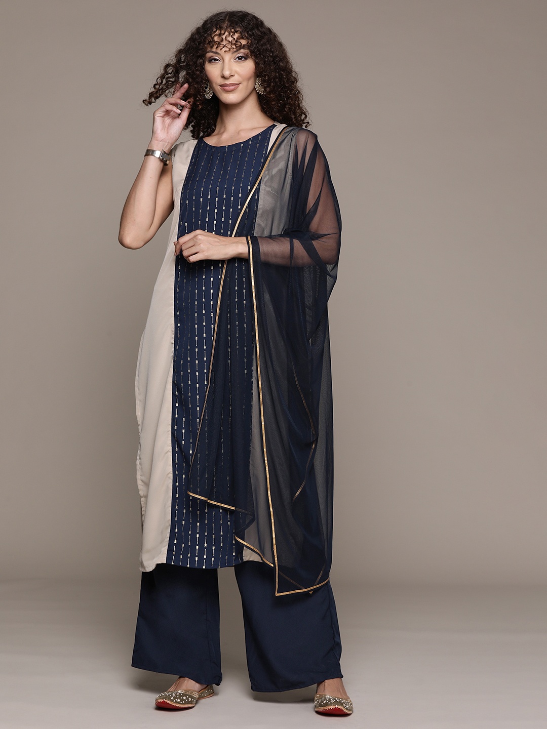 

ZIYAA Women Printed Regular Kurta with Palazzos & With Dupatta, Navy blue