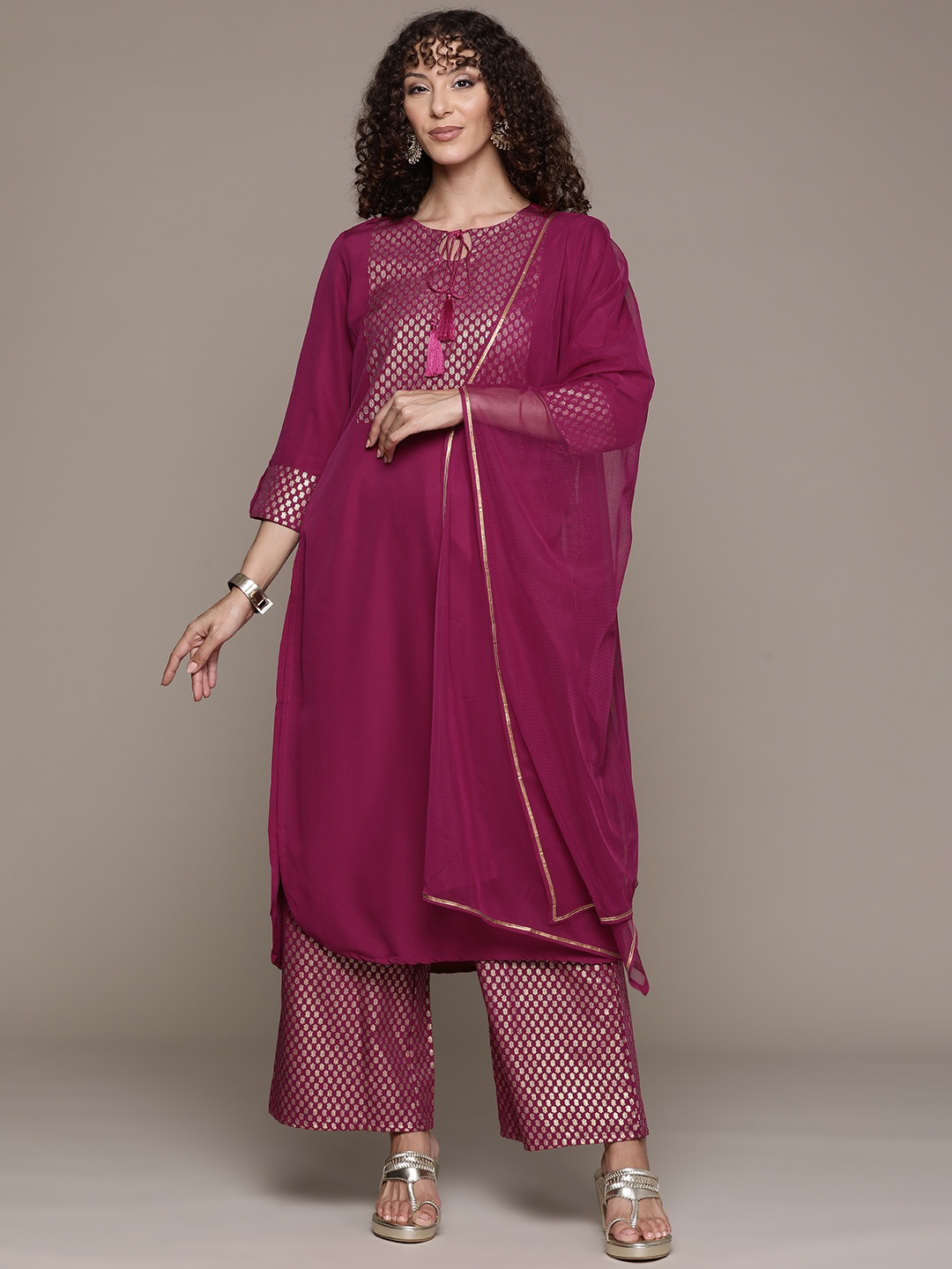 

ZIYAA Women Ethnic Motifs Printed Regular Kurta with Palazzos & Dupatta, Pink