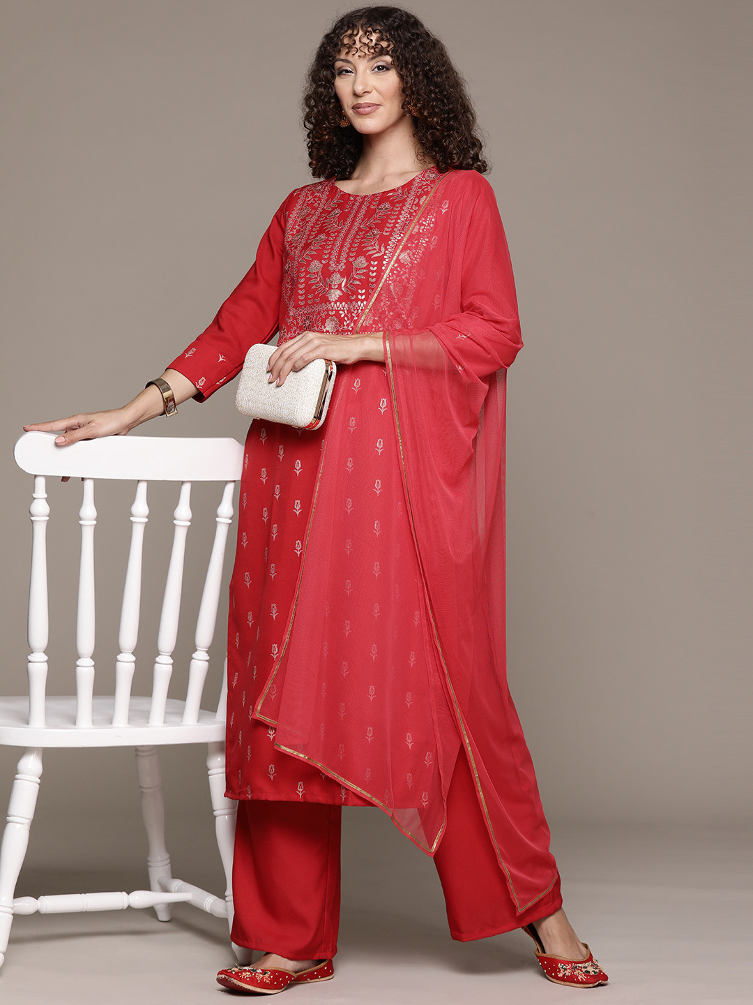 

ZIYAA Women Floral Printed Regular Kurta with Palazzos & Dupatta, Red