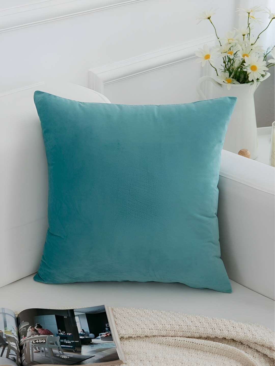 

stuffique Teal 2 Pieces Velvet Square Cushion Covers