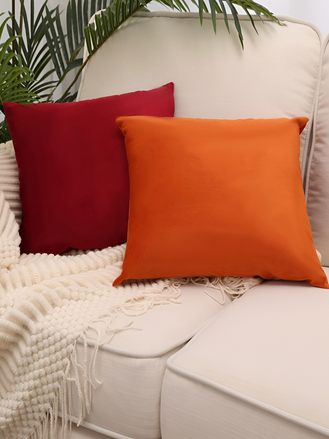 

stuffique Red & Orange 2 Pieces Velvet Square Cushion Covers