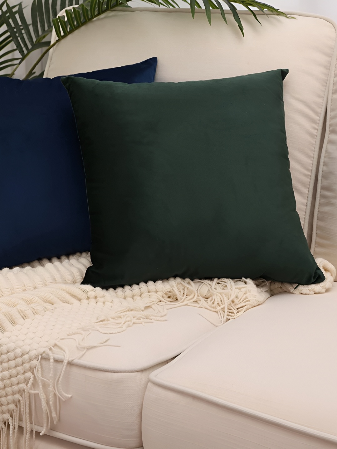 

stuffique Green & Blue 2 Pieces Velvet Square Cushion Covers