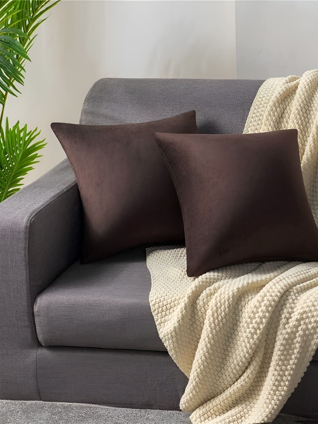 

stuffique Brown 2 Pieces Velvet Square Cushion Covers