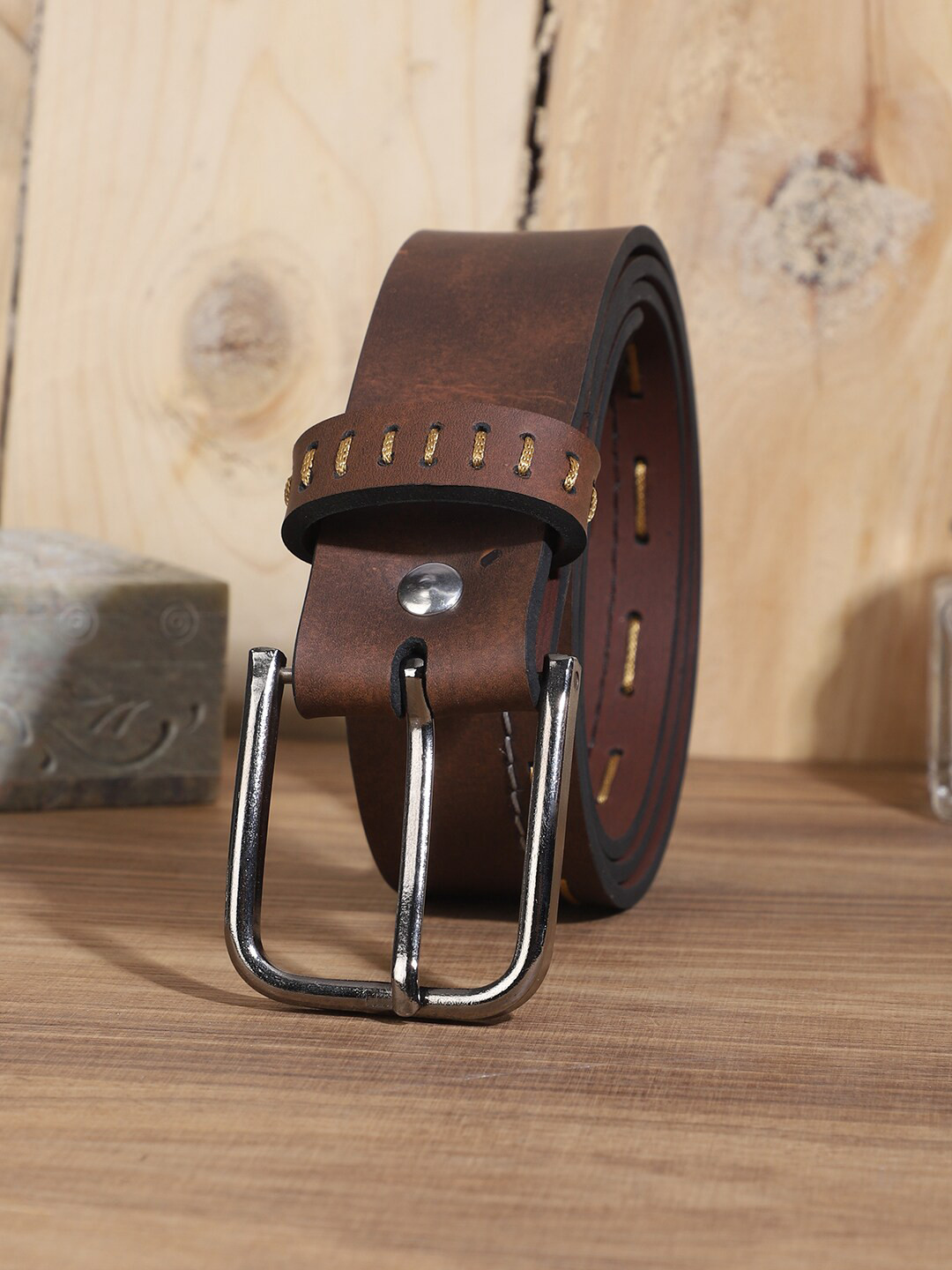 

WINSOME DEAL Men Wide PU Formal Belt, Brown