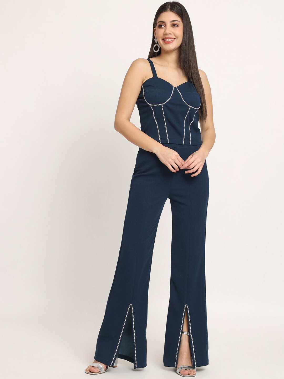 

ISAM Embellished Crop Top With Trousers, Navy blue