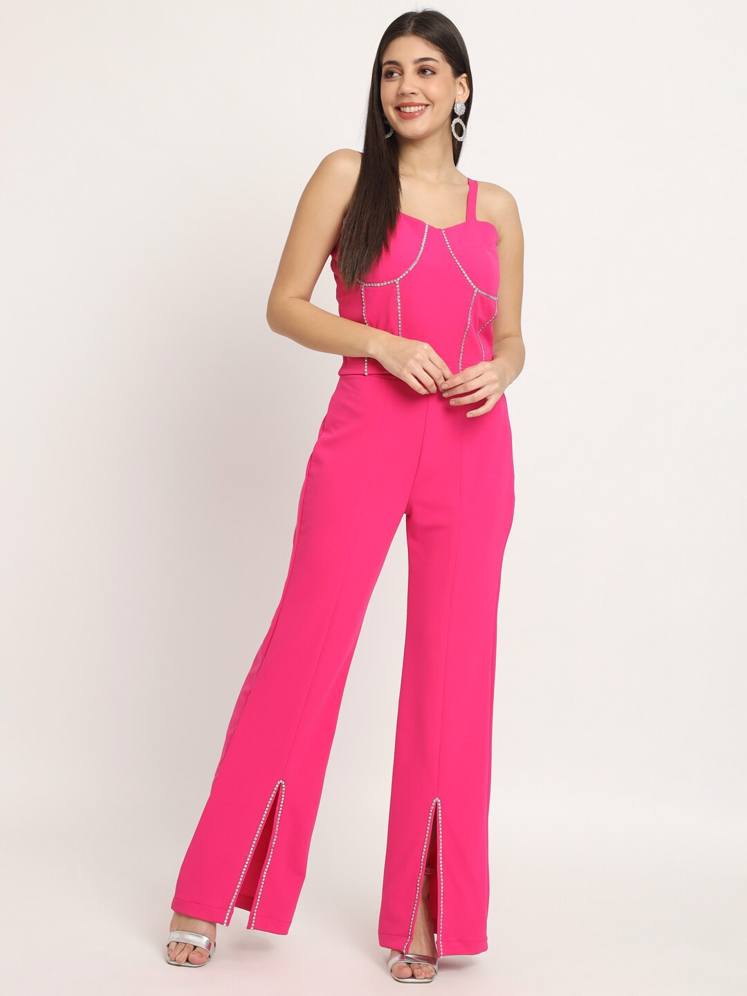 

ISAM Shoulder Straps Neck Top & Mid-Rise Trouser, Pink