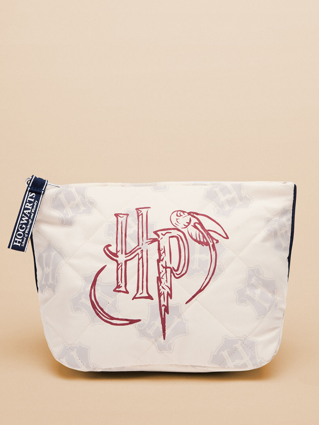 

women'secret Brand Logo Printed Quilted Makeup Pouch, Off white