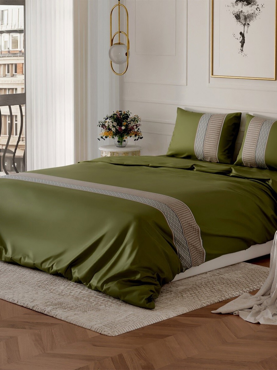 

Stoa Paris Olive Green AC Room 150 GSM Double Bed Comforter with 2 Pillow Covers