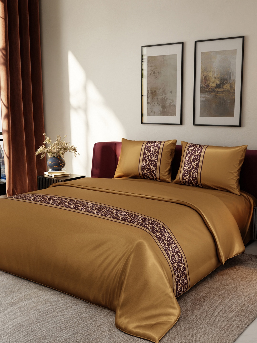 

Stoa Paris Gold-Toned AC Room 150 GSM Double Bed Satin Comforter with 2 Pillow Covers