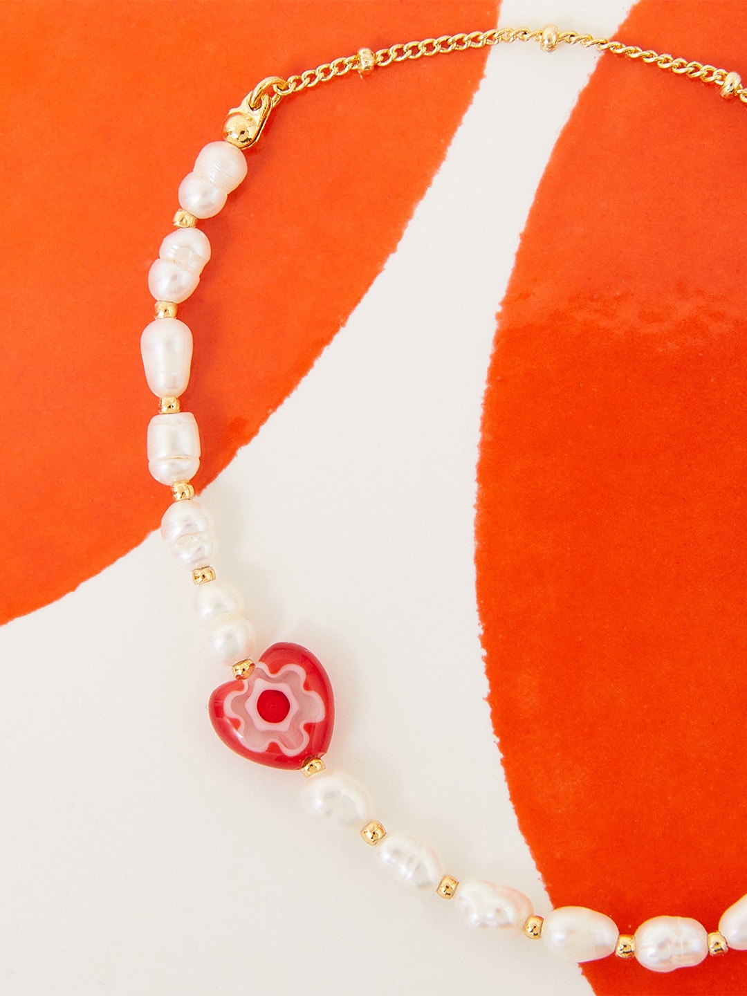 

Accessorize Women Real Gold Plated Z Murano Glass Heart Faux Pearl Slider Bracelet