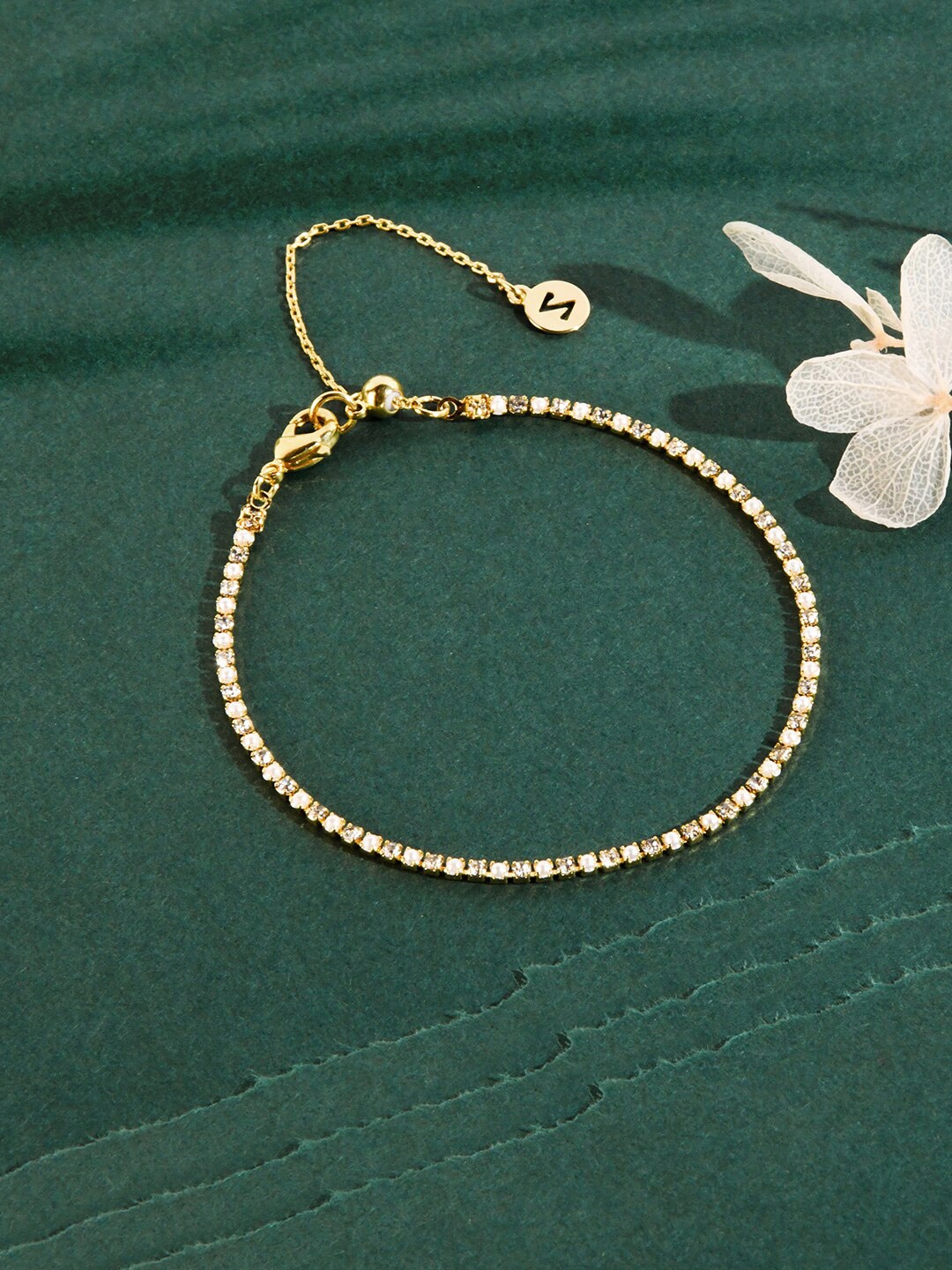 

Accessorize London 14K Gold Plated Z Pearl And Sparkle Tennis Bracelet