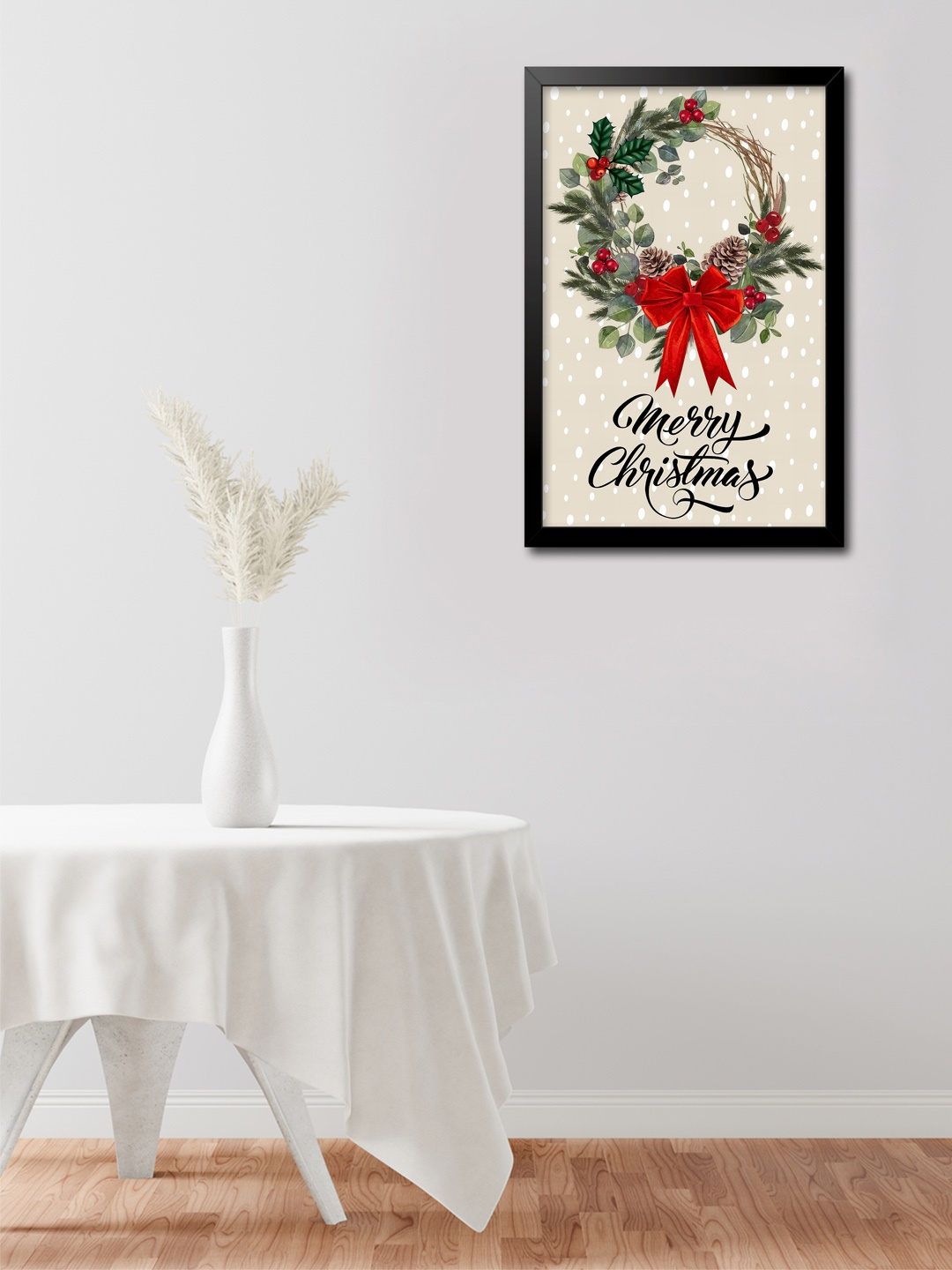 

999Store Biege & Black Floral Christmas Wreath Modern Painting Wall Art, Beige