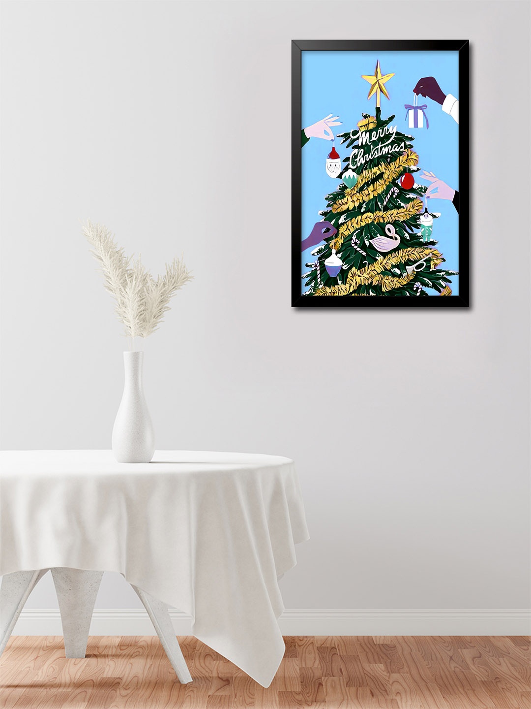 

999Store Blue & Green Christmas Tree With Gifts Painting Wall Art