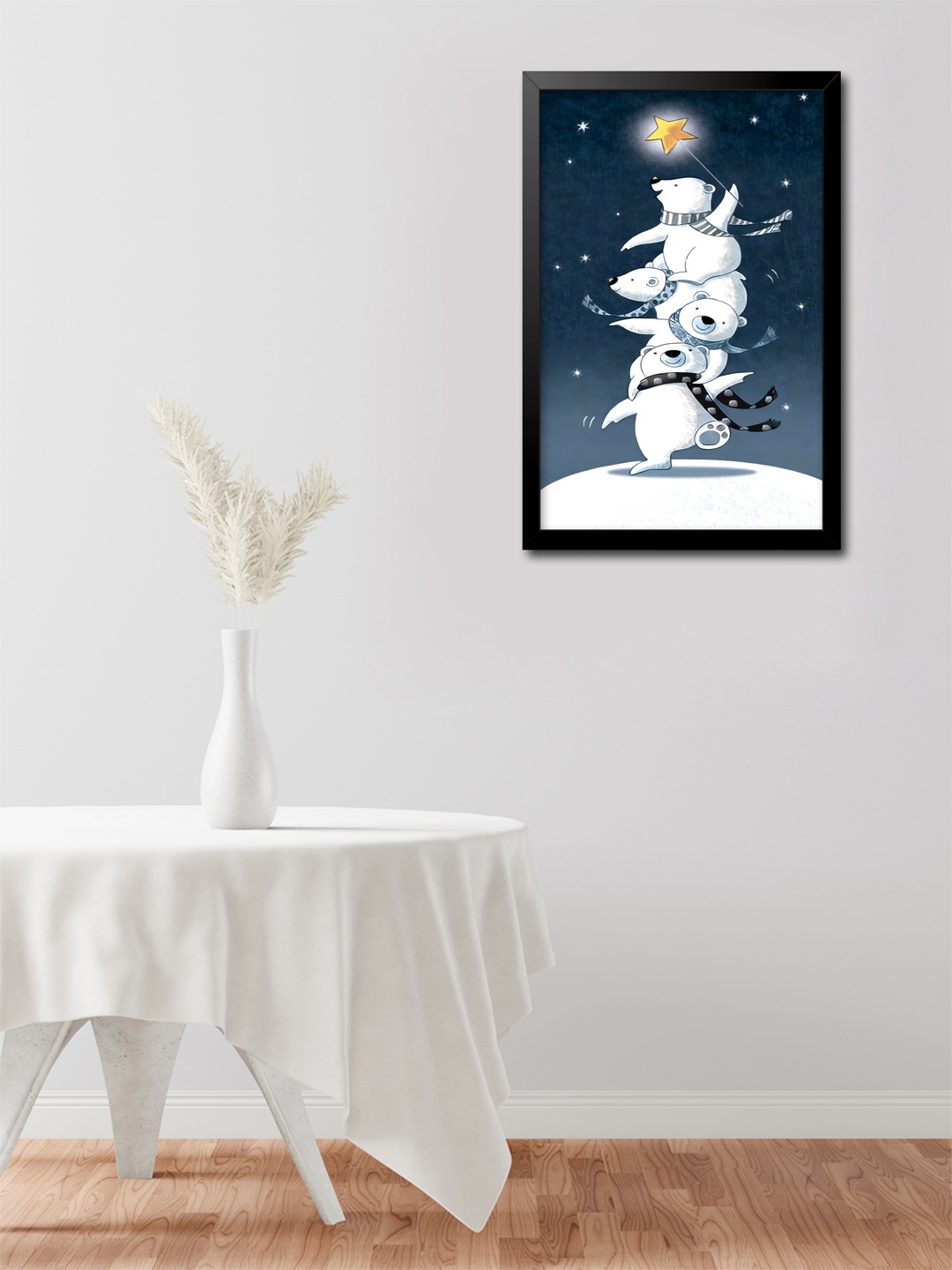 

999Store Blue & White Four Snowman With Star Modern Painting Wall Art