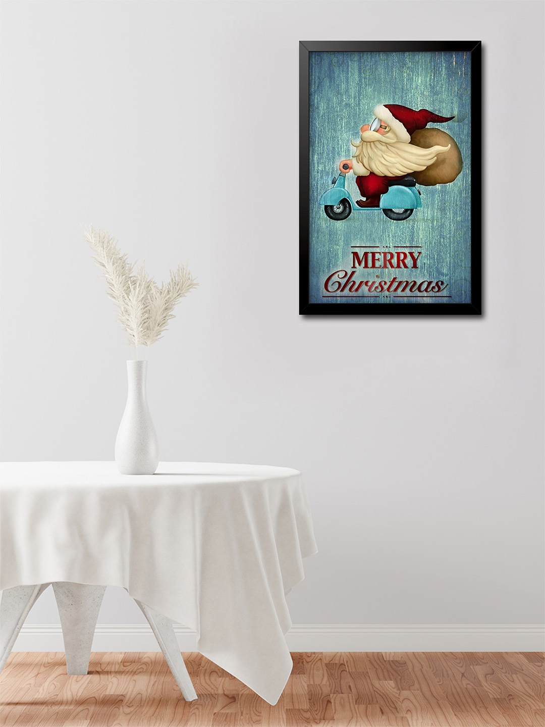 

999Store Blue & Black Printed Santa Claus With Moped Modern Painting Wall Art