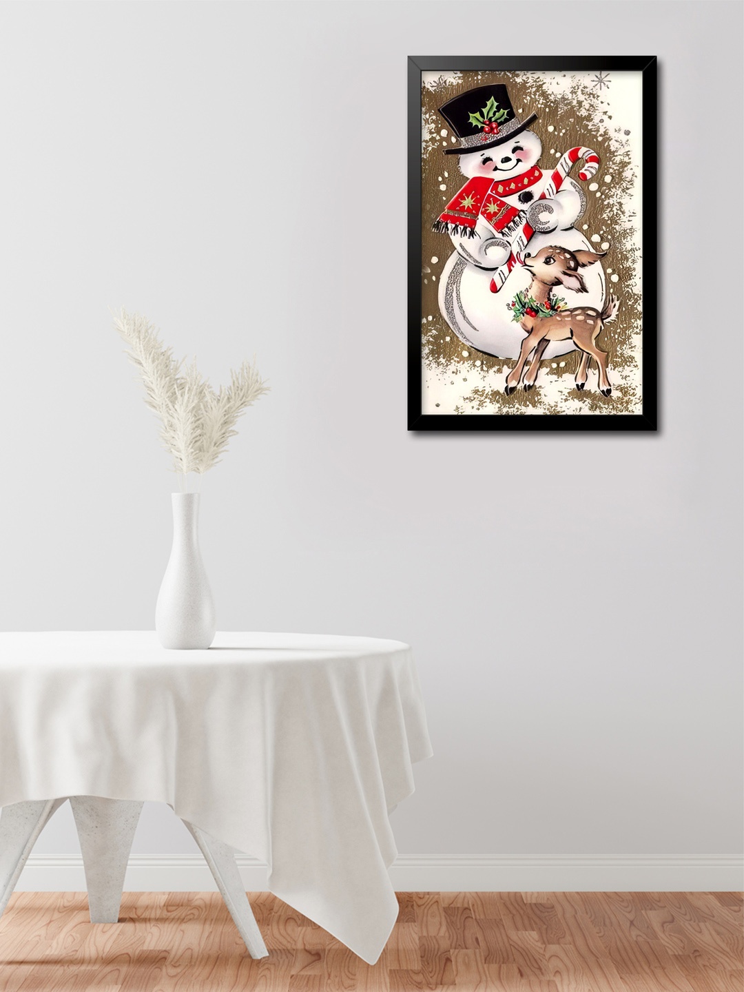 

999Store Brown & Black Modern Art Painting Santa Claus With Baby Deer Wall Art