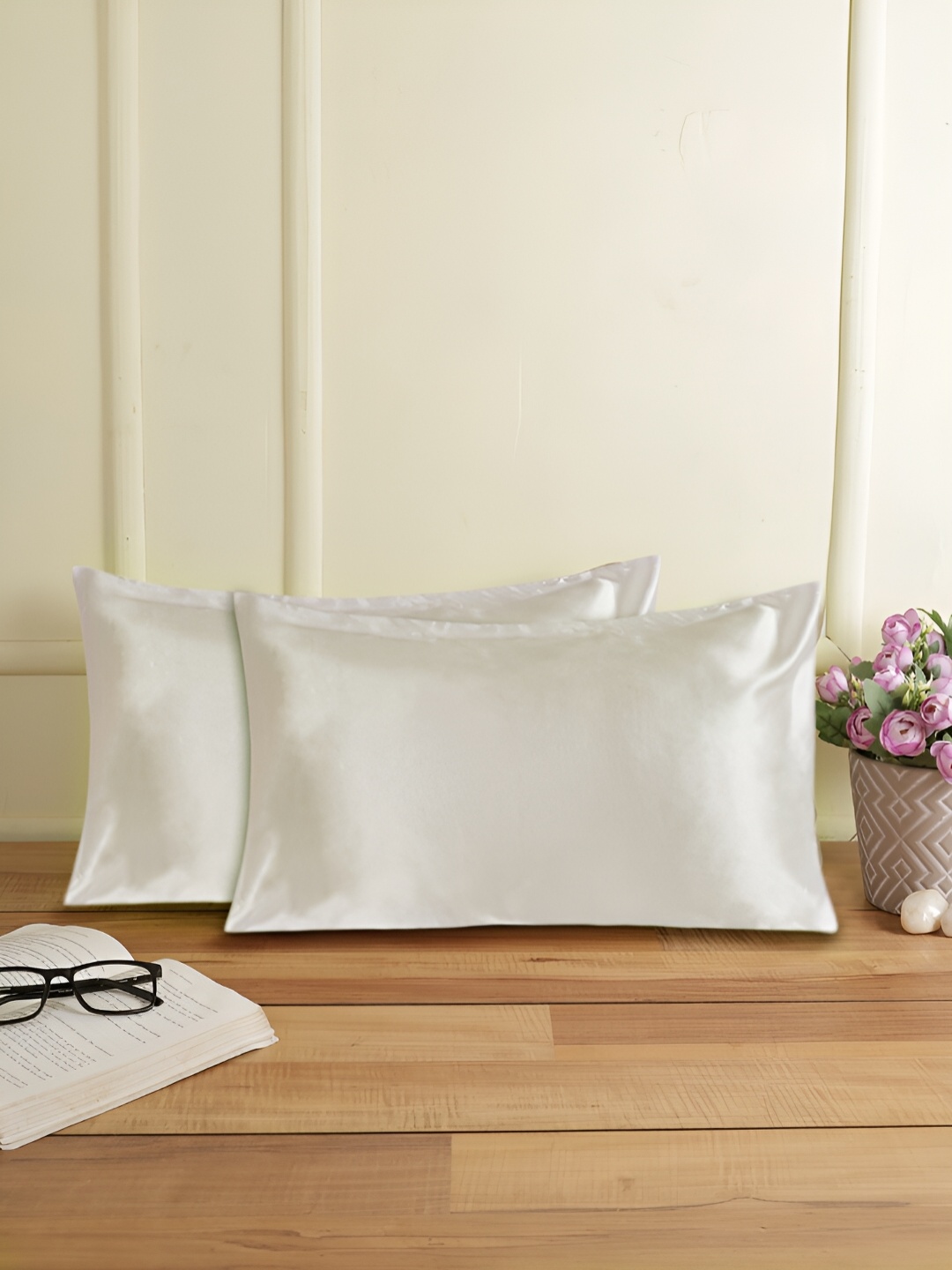 

THE CONVERSION Cream Coloured 2 Pieces Solid Rectangle Pillow Covers