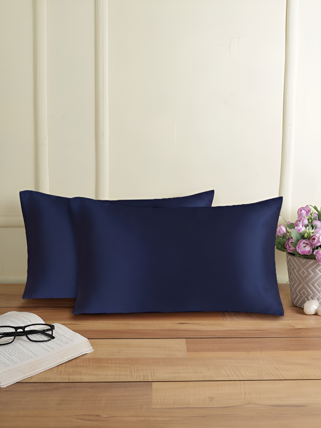 

THE CONVERSION Blue 2 Pieces Satin Rectangular Pillow Covers