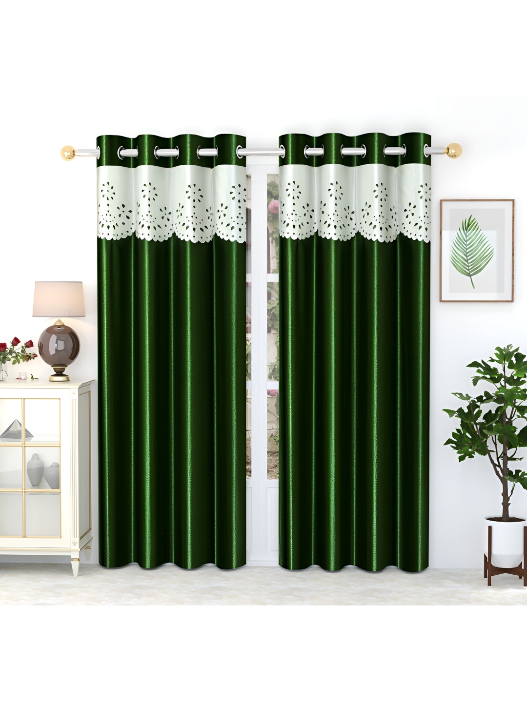 LAFIONA Grey 2 Pieces Room Darkening Door Curtains, Green