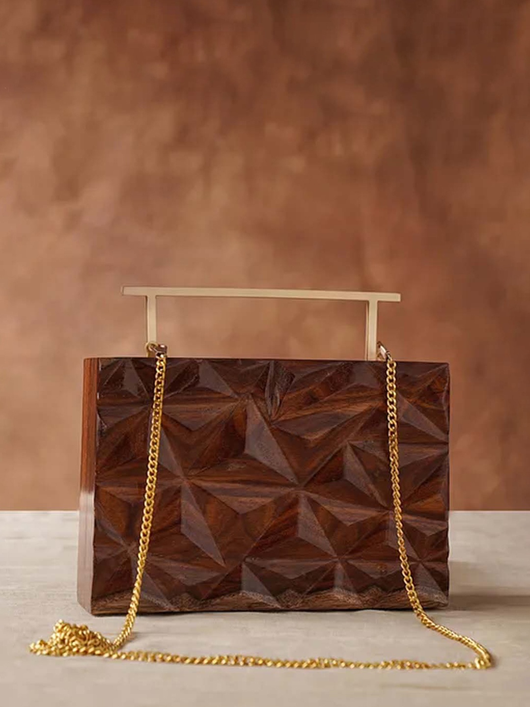 

Jalwa Art Textured Box Clutch, Brown