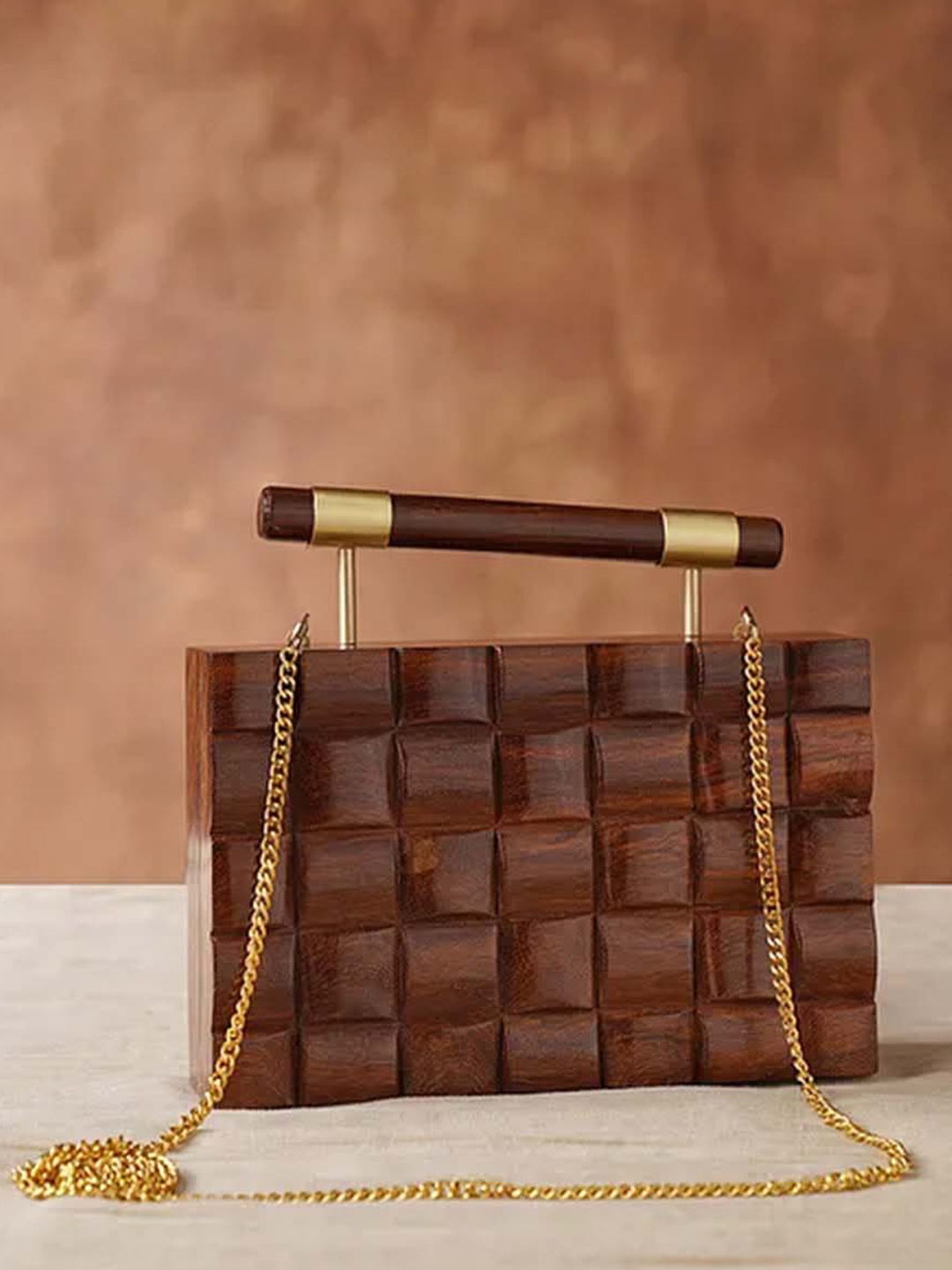

Jalwa Art Checked Box Clutch, Brown