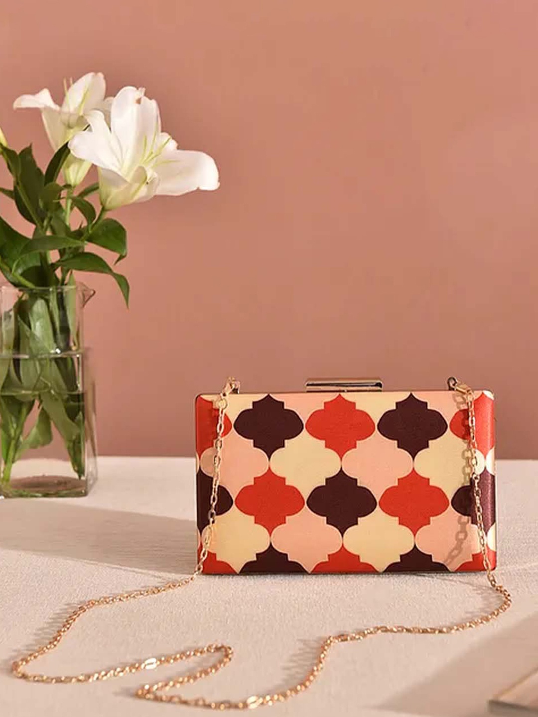 

Jalwa Art Printed Box Clutch, Cream