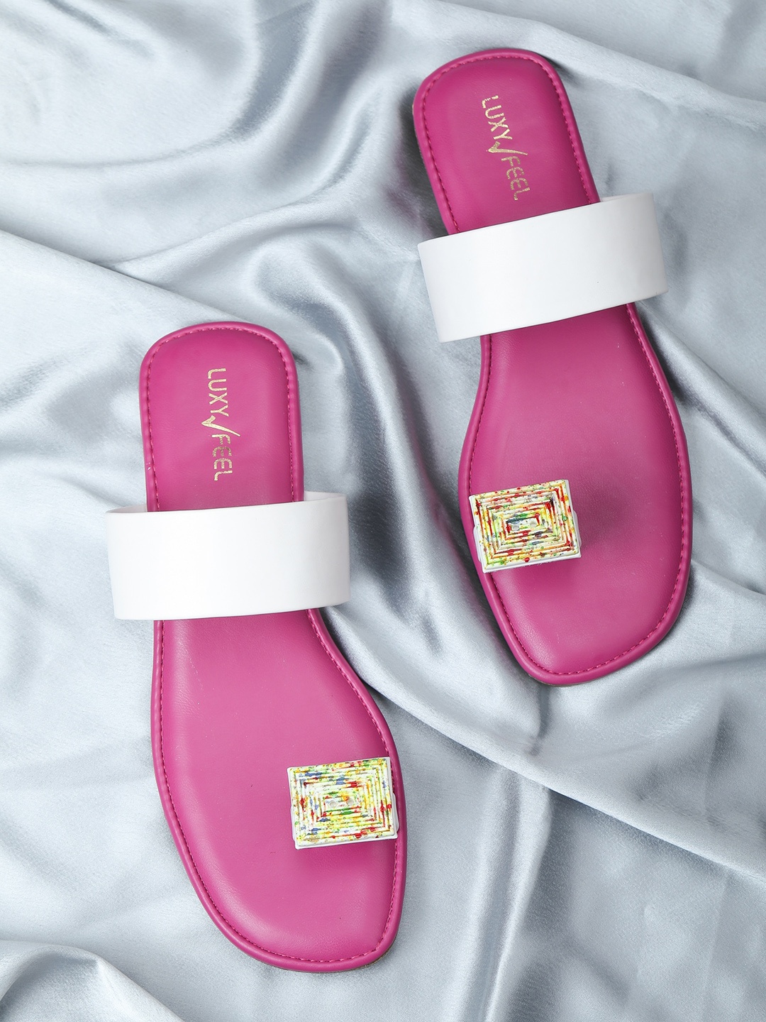 

Luxyfeel Embellished One Toe Flats, White