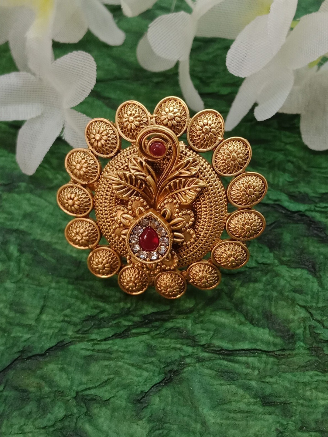 

AASHISH IMITATION Copper-Plated Kundan-Stuuded Adjustable Finger Ring