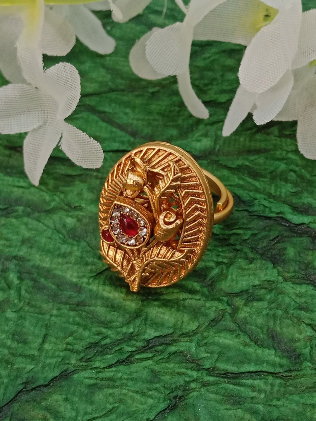 

AASHISH IMITATION Copper-Plated Kundan-Stuuded Adjustable Finger Ring