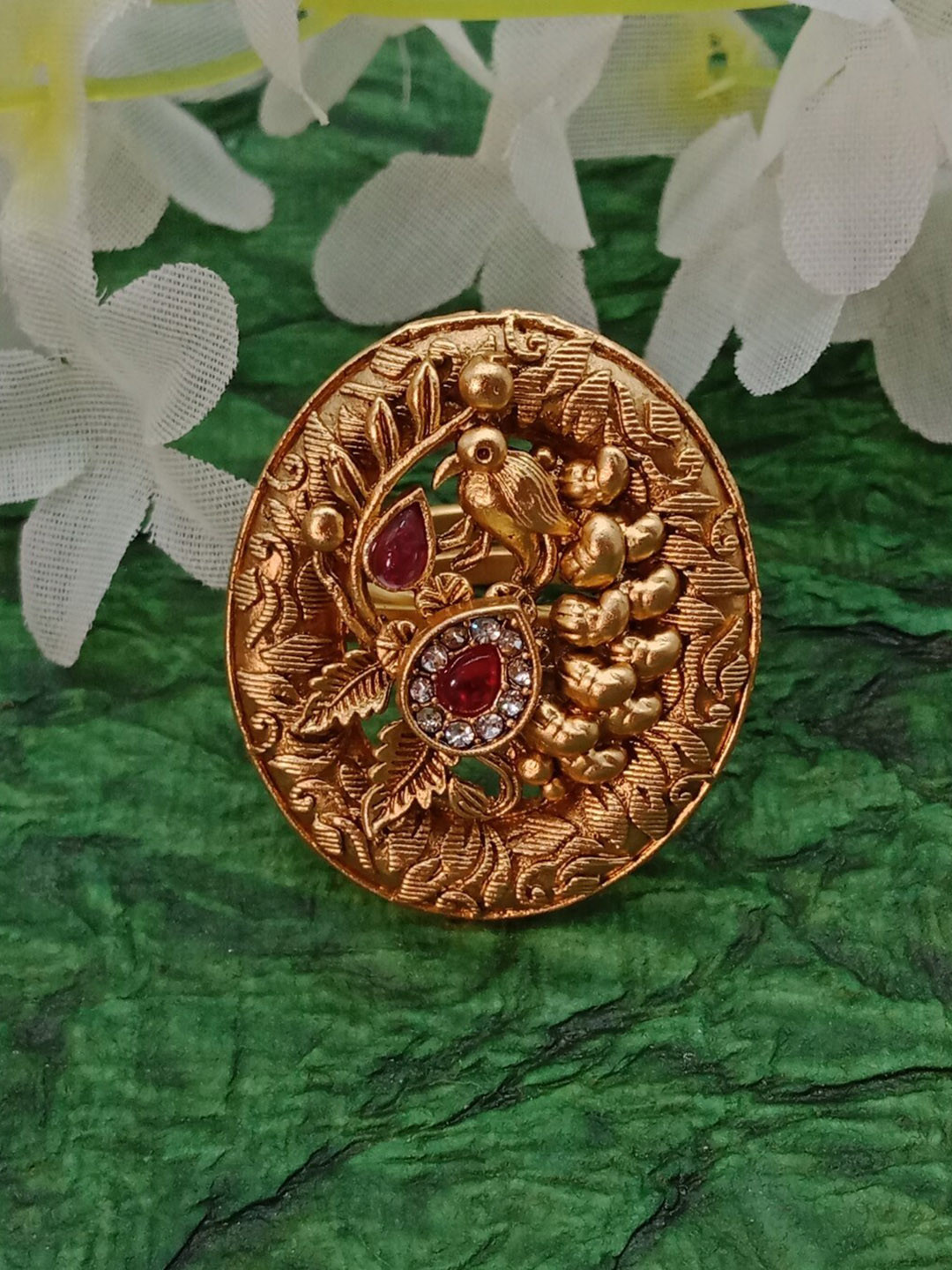 

AASHISH IMITATION Copper-Plated Kundan-Stuuded Adjustable Finger Ring
