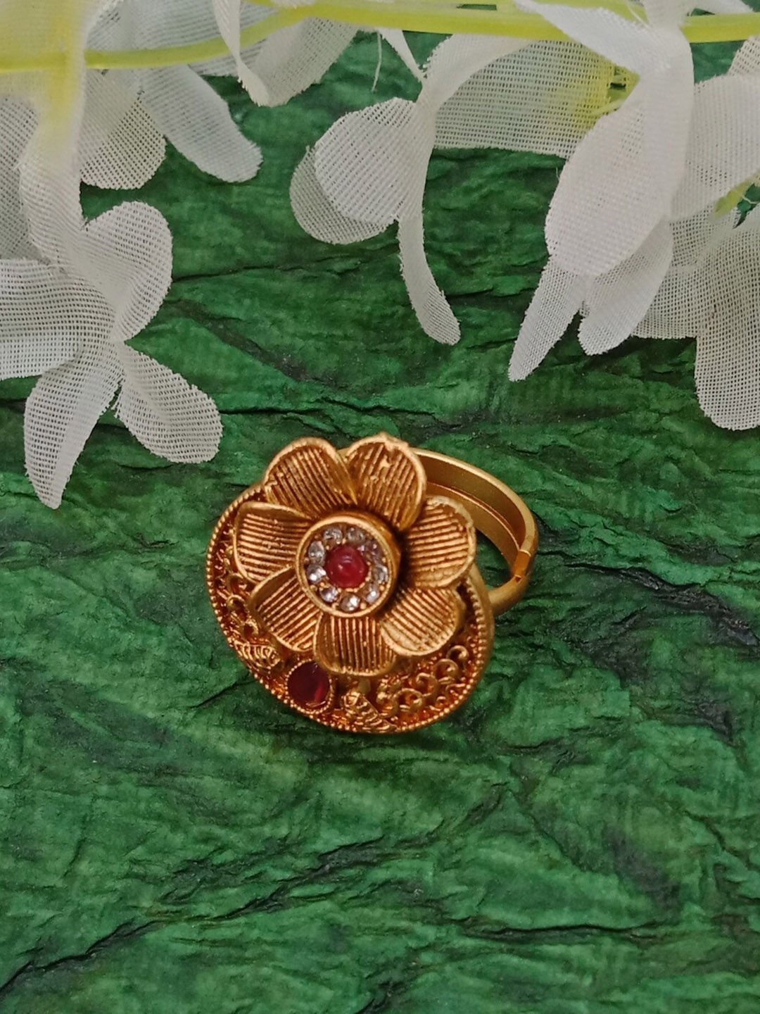 

AASHISH IMITATION Copper-Plated Kundan-Stuuded Adjustable Finger Ring