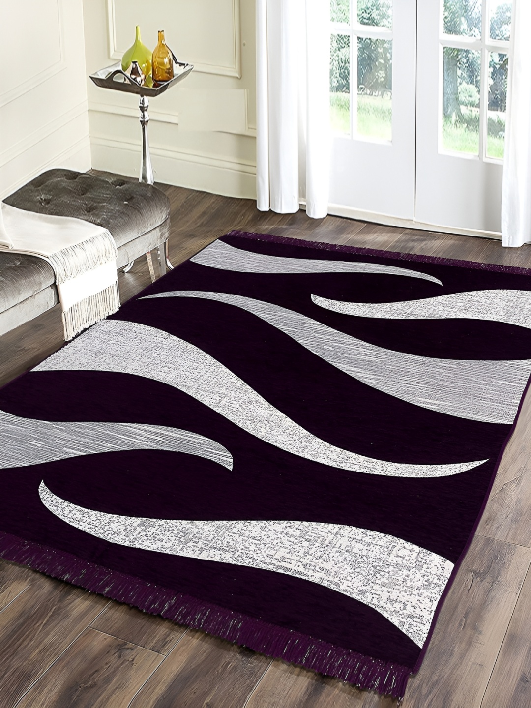 

Sparrow world Violet & Grey Abstract Printed Carpet