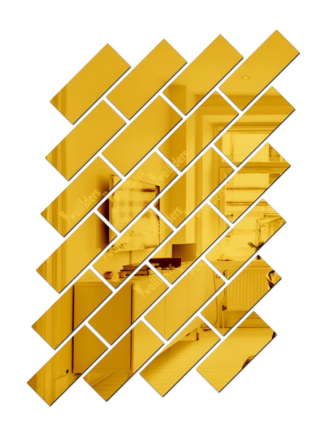 

Wall1ders 25-pcs Metallic-colored Rectangle Acrylic Mirror Wall Stickers, Gold