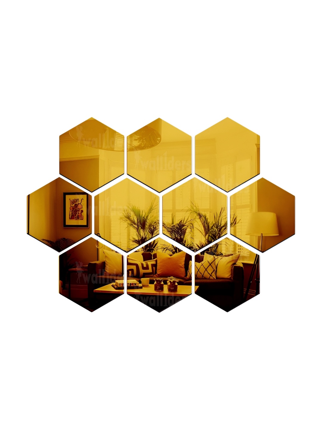 

Wall1ders Gold Toned 10 Pieces Hexagon Acrylic Mirror Wall Stickers