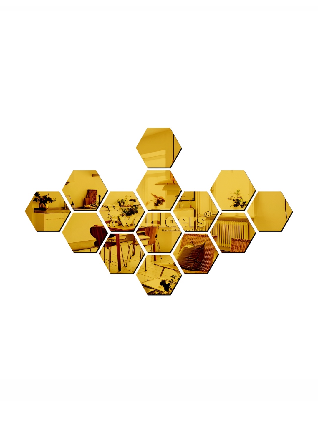 

Wall1ders 14-pcs Metallic-colored Hexagon Acrylic Mirror Wall Stickers, Gold