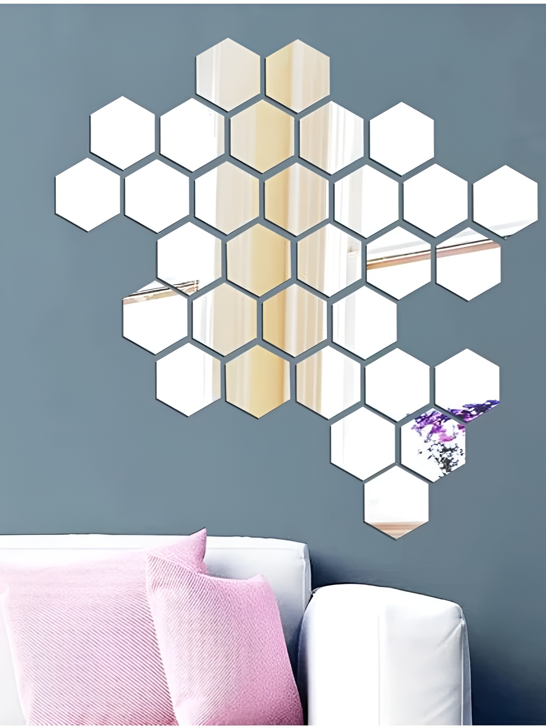 

Wall1ders Silver Toned 31 Pieces Hexagon Acrylic Mirror Wall Stickers