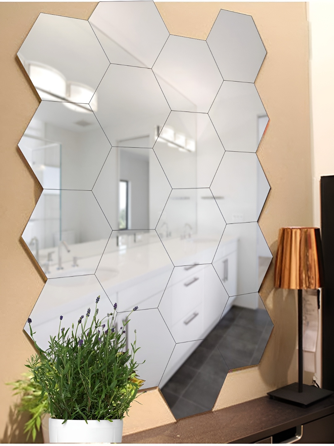 

Wall1ders Metallic-Toned 20 Pieces Hexagon Acrylic Mirror Wall Stickers, Silver