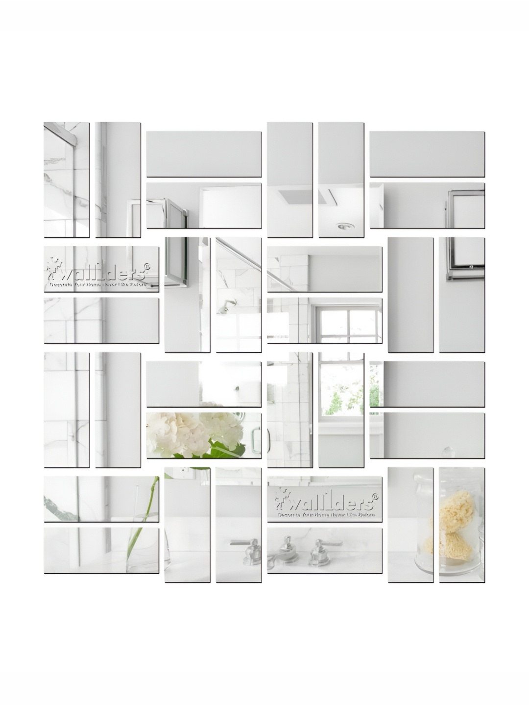 

Wall1ders Grey 30 Pieces Rectangle Wall Stickers, Silver