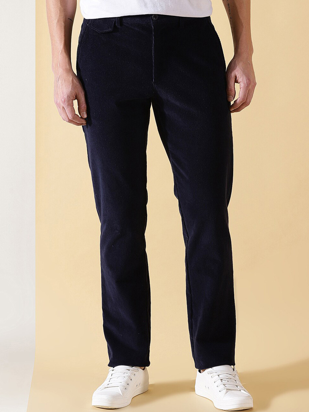 

Thomas Scott Men Smart Slim Fit Easy Wash Corduroy Chinos Trousers, Navy blue