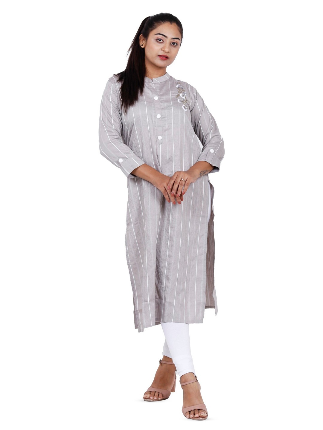 

NAVGYA Striped Straight Cotton Silk Kurta, Grey
