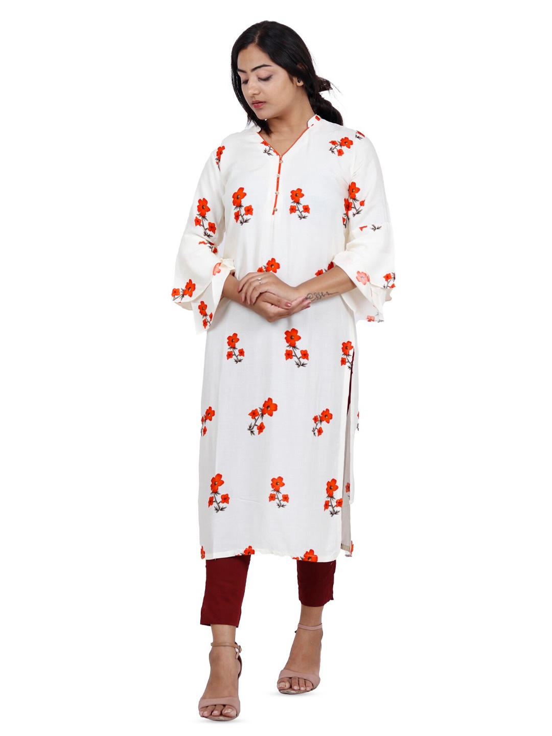 

NAVGYA Floral Printed Straight Kurta, Red