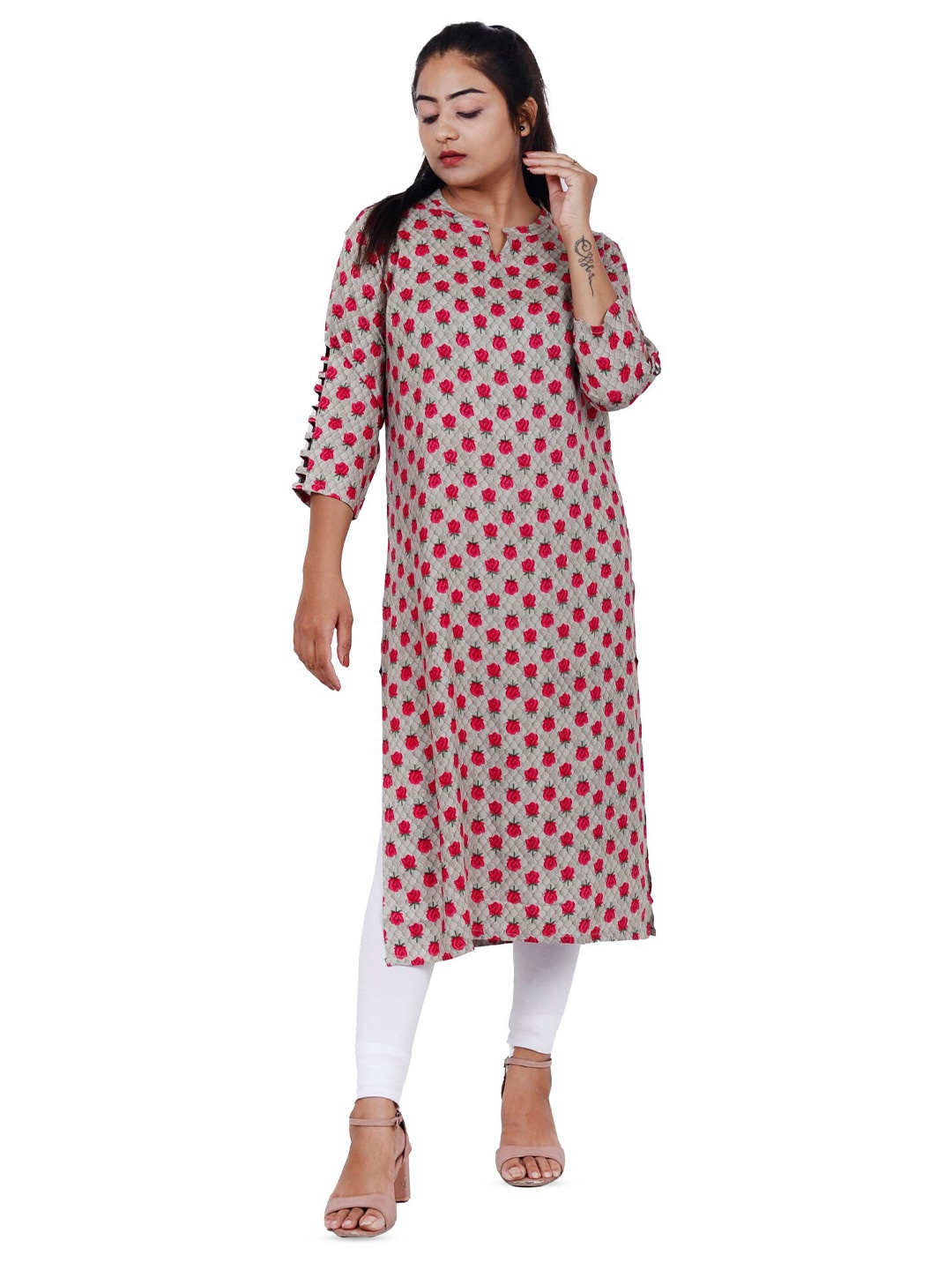 

NAVGYA Floral Printed Mandarin Collar Straight Kurta, Red