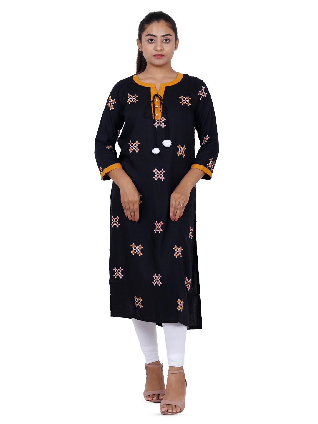 

Navgya Ethnic Motifs Printed Straight Kurta, Black