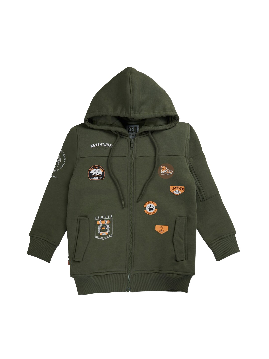 

Gini and Jony Boys Graphic Printed Hooded Fleece Bomber Jacket, Olive