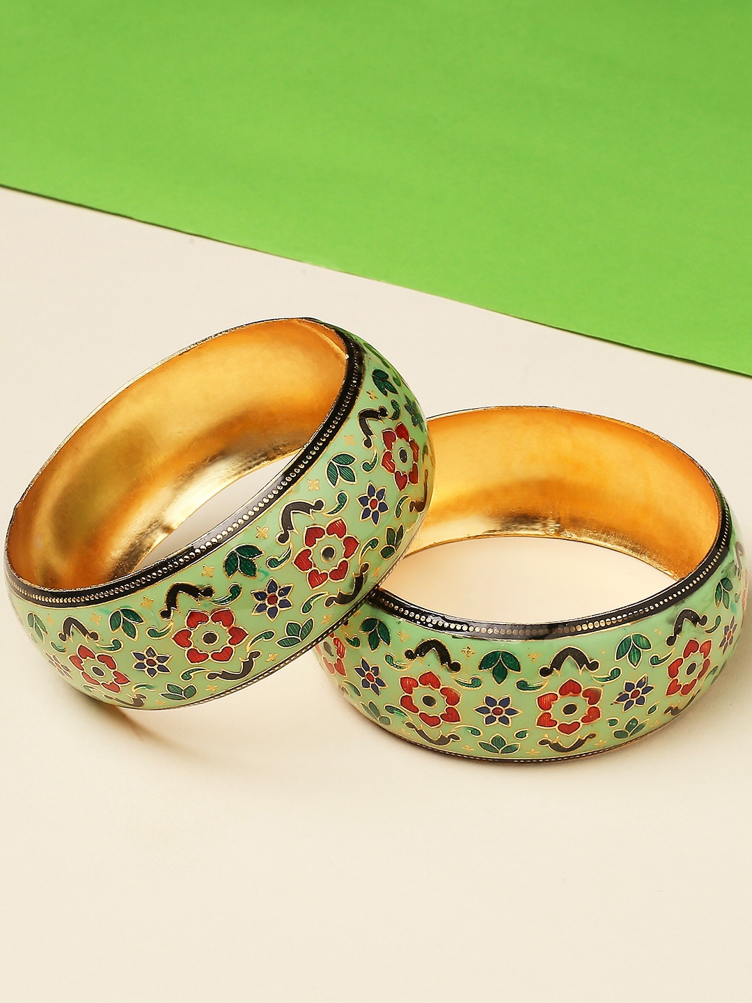 

OOMPH Set of 2 Meenakari Bangles, Gold