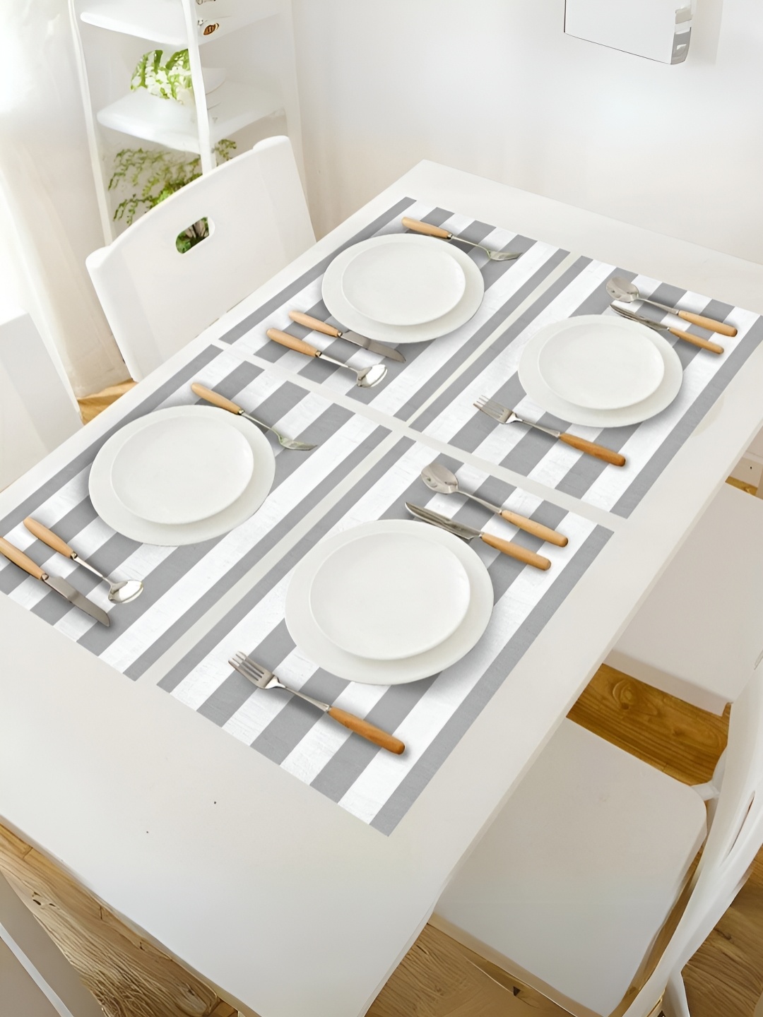 

YELONA Grey & White 4 Pieces Striped Anti-Slip Table Placemats