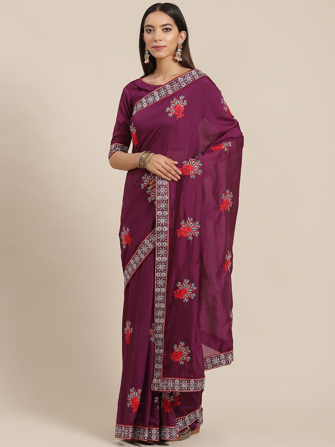 

MAHALASA Floral Embroidered Saree, Purple